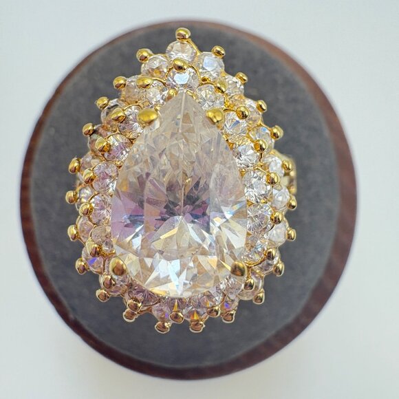 VTG 14k Gold Filled Cubic Zirconia Three Tier Cocktail Ring Size 7.75 - Picture 2 of 11